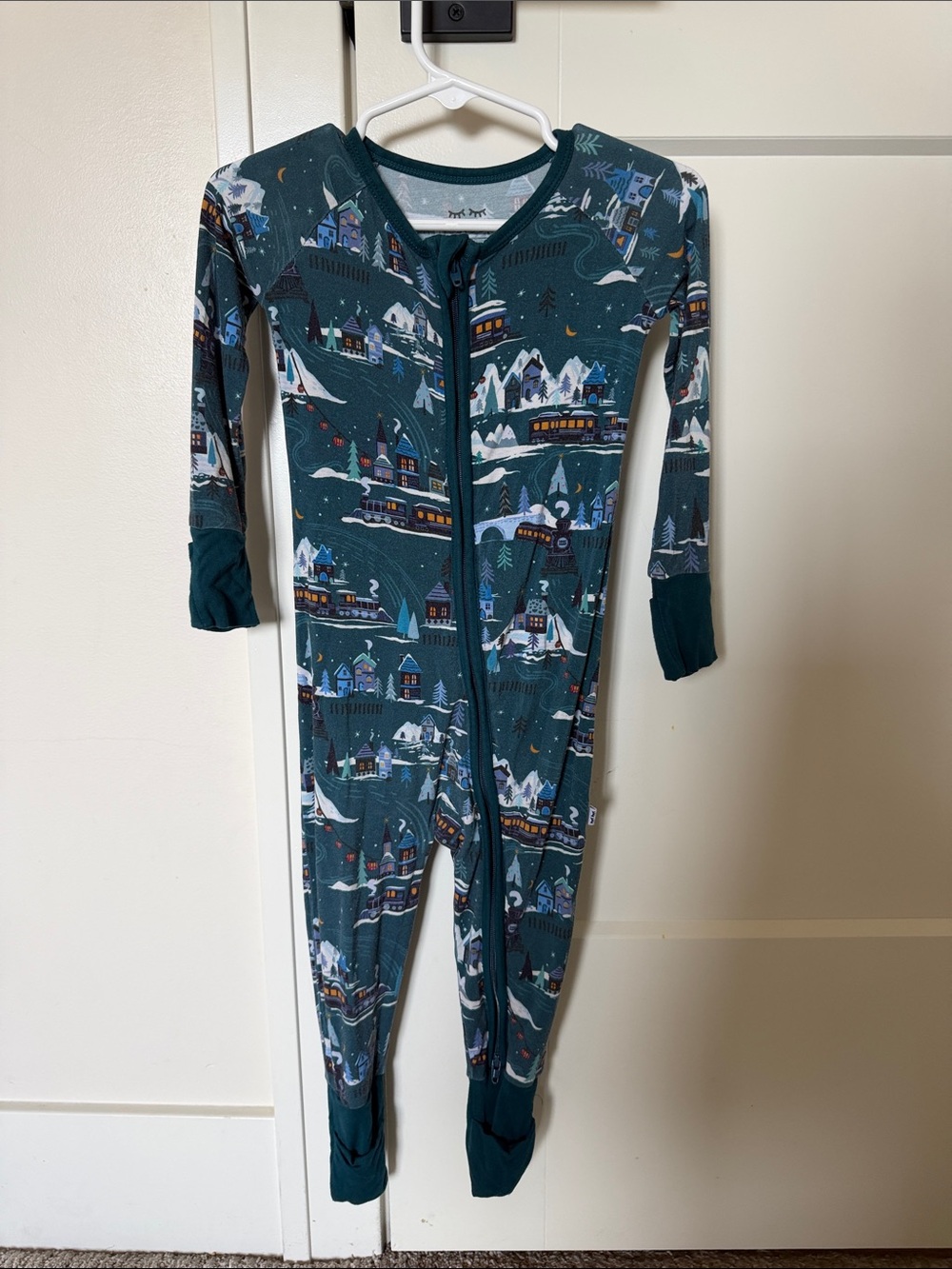 Little Sleepies Teal Winter Village One-Piece Footie Pajama